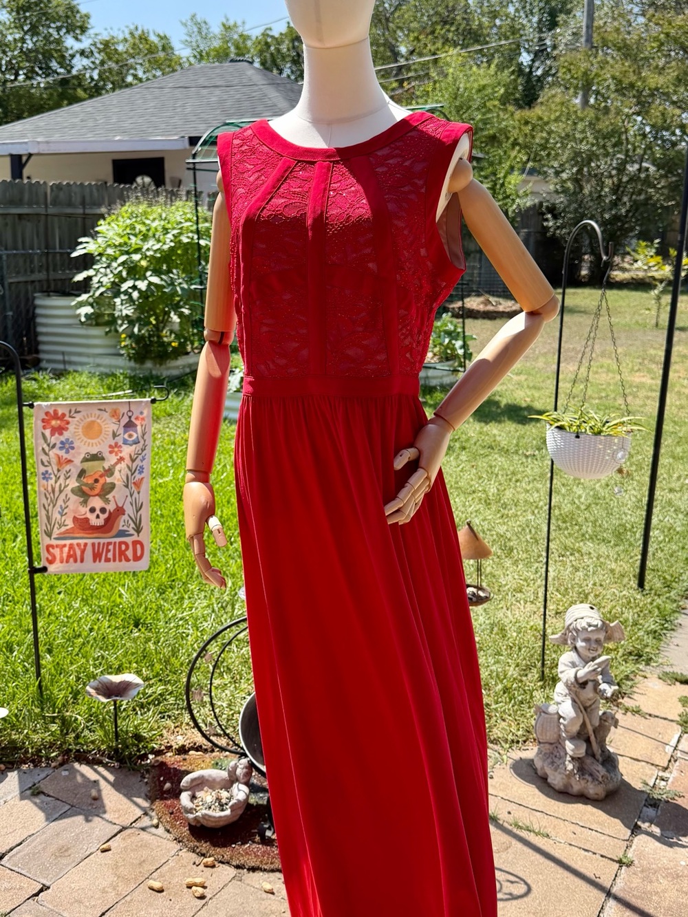 R&M Richards Red Lace Bodice Sleeveless Maxi Dress